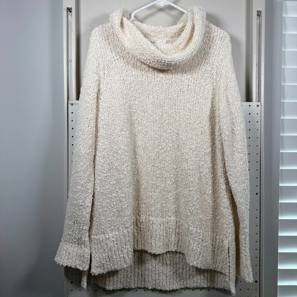 J. Jill Sweater Women's Cream‎ Knit Cowl Neck Long Sleeve Pullover - Large